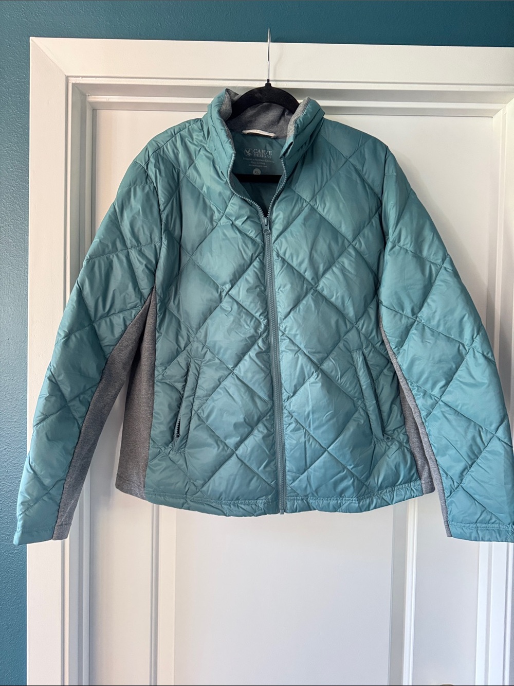 Carve Designs Light Teal lightweight Quilted Puffer Jacket with Gray Panels